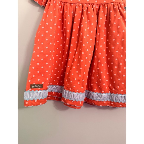 Matilda Jane Girls Polka Dot Dress Orange Pink Ruffle Pockets Size 5/6 - Picture 5 of 5